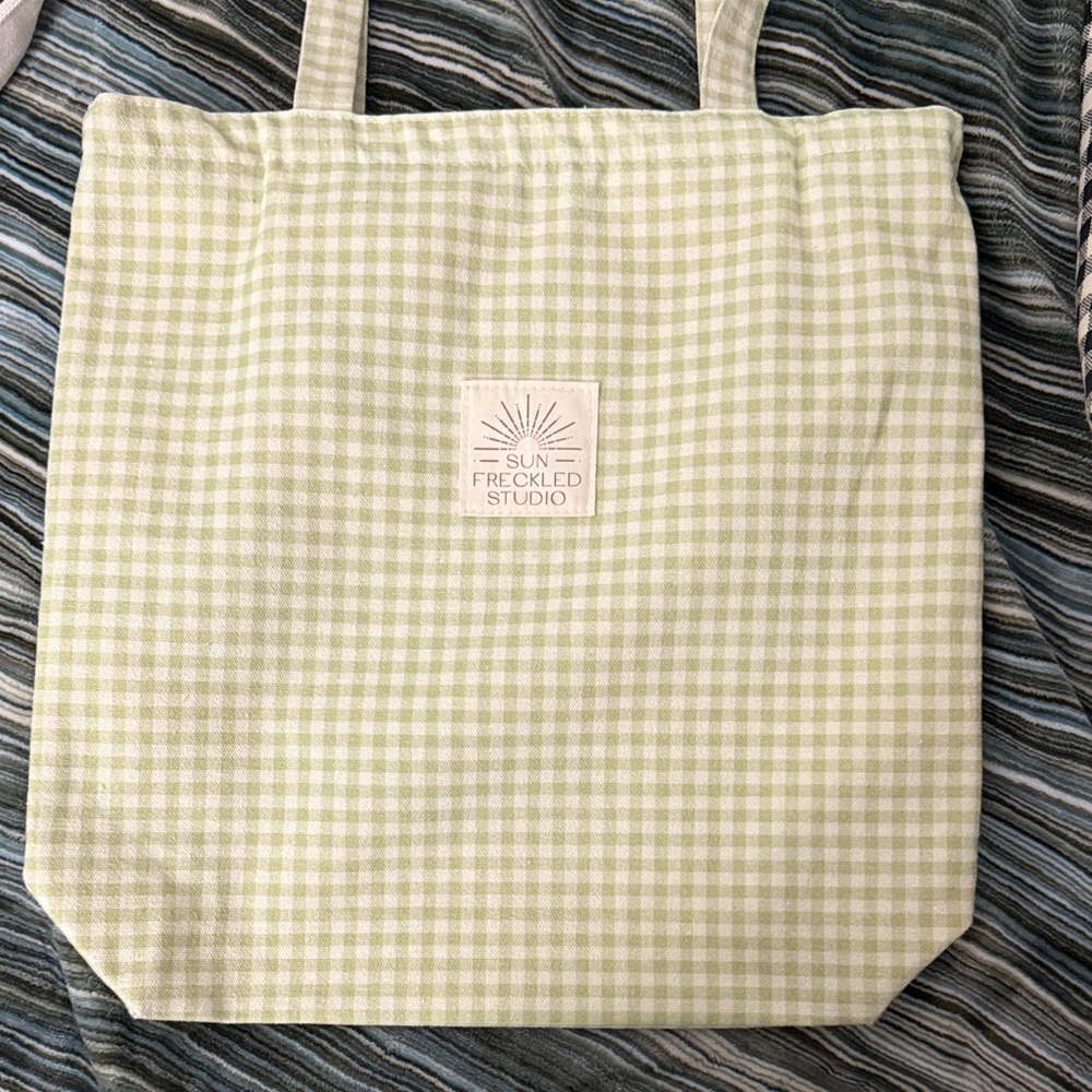 Green Checkered Tote Bag - Sun Freckled Studio